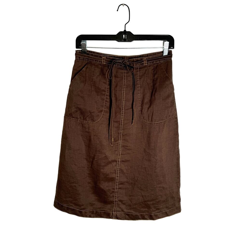 Vtg 90’s Dollhouse Brown Midi Skirt Wrap Womens M Drawstring Adjustable Academia